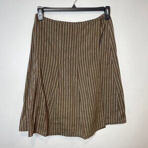 Burberry Womens Linen Beldn Striped Wrap Skirt Brown Size 4 Knee Length Lined